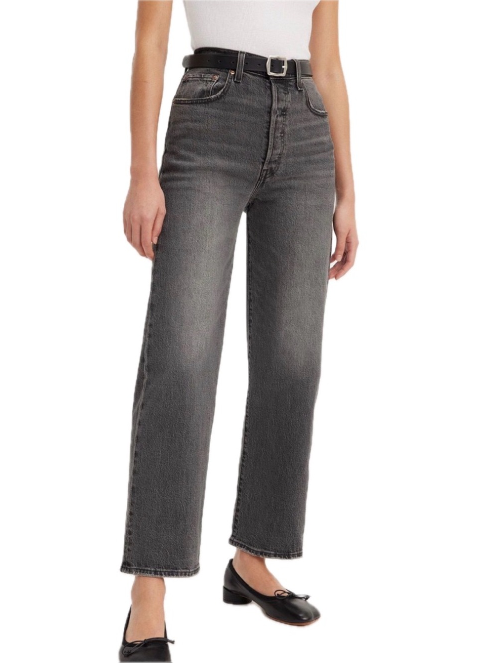 LEVI'S Ribcage Straight High Rise Jeans 27 Grey Cropped Ankle EUC